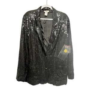 Sandy Starkman Black Sequin Blazer Jacket Women XL Style 4053 New Statement